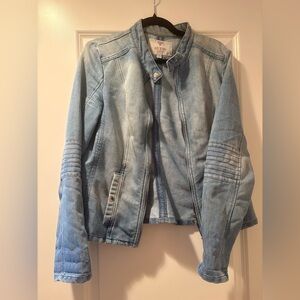 GUESS Los Angeles Denim Light Wash Moto Style Jean Jacket Size XL MAKE AN OFFER